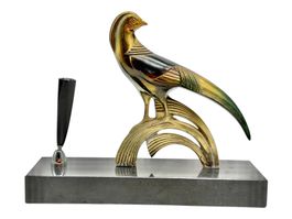 Porte-stylo Art déco au faisan en régule polychrome 1920/30