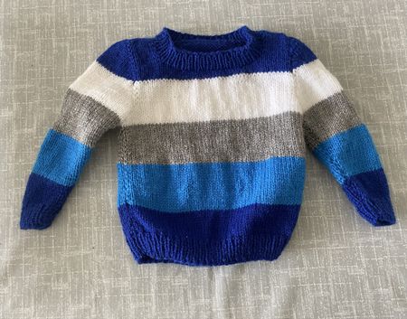 Kinder Pullover gestrickt blau weiss grau gestreift