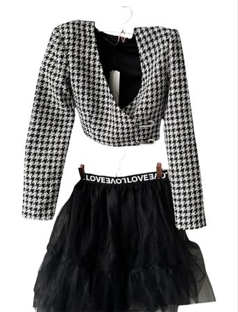 Zara Set: Blazer mit Hahnentrittmuster & Tüllrock, Grösse S