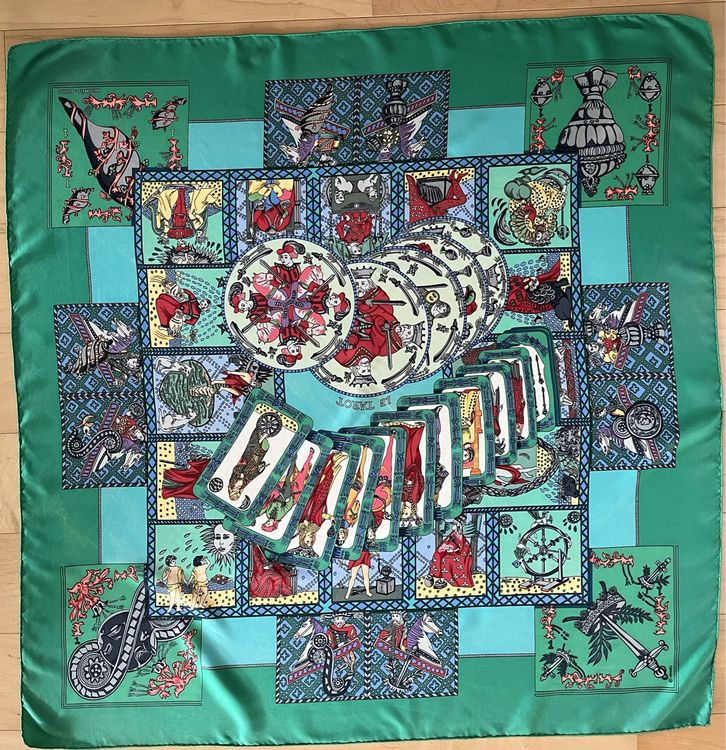 Foulard Vintage En Soie TARROS - Jaune & Bleu Motif Géométrique | Italie | Occasion Très Bon État