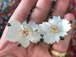 Mother of Pearl & Fire Opals SS925 14K Gold Vermeil Earrings