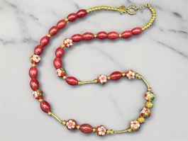 Unikat💎 Halskette Vintage Rhodocrosit, vergoldeter Lava 18K