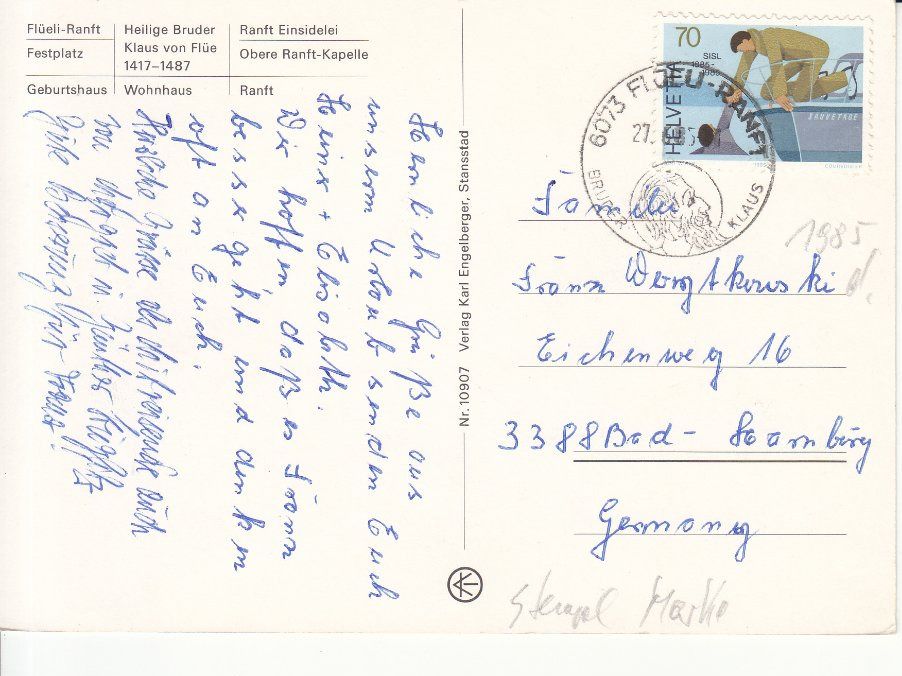 Cartoline postali: Flüeli-Ranft 1985 – Usato da Bürglen TG venduto da StampGraf 1