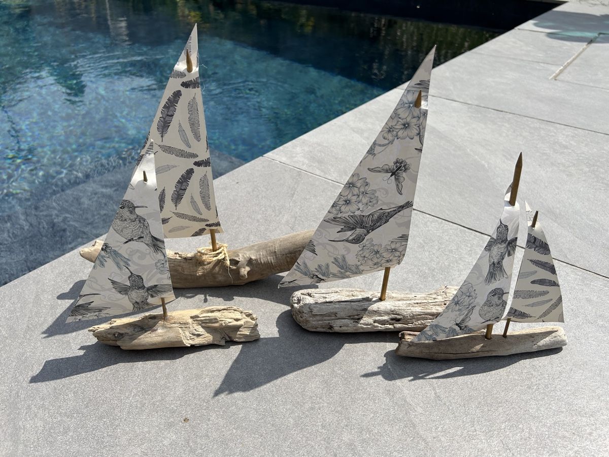 Tutte le decorazioni: 4 Schwemmholz Schiffchen Segelboot  – Usato da St. Urban venduto da uschi73 1