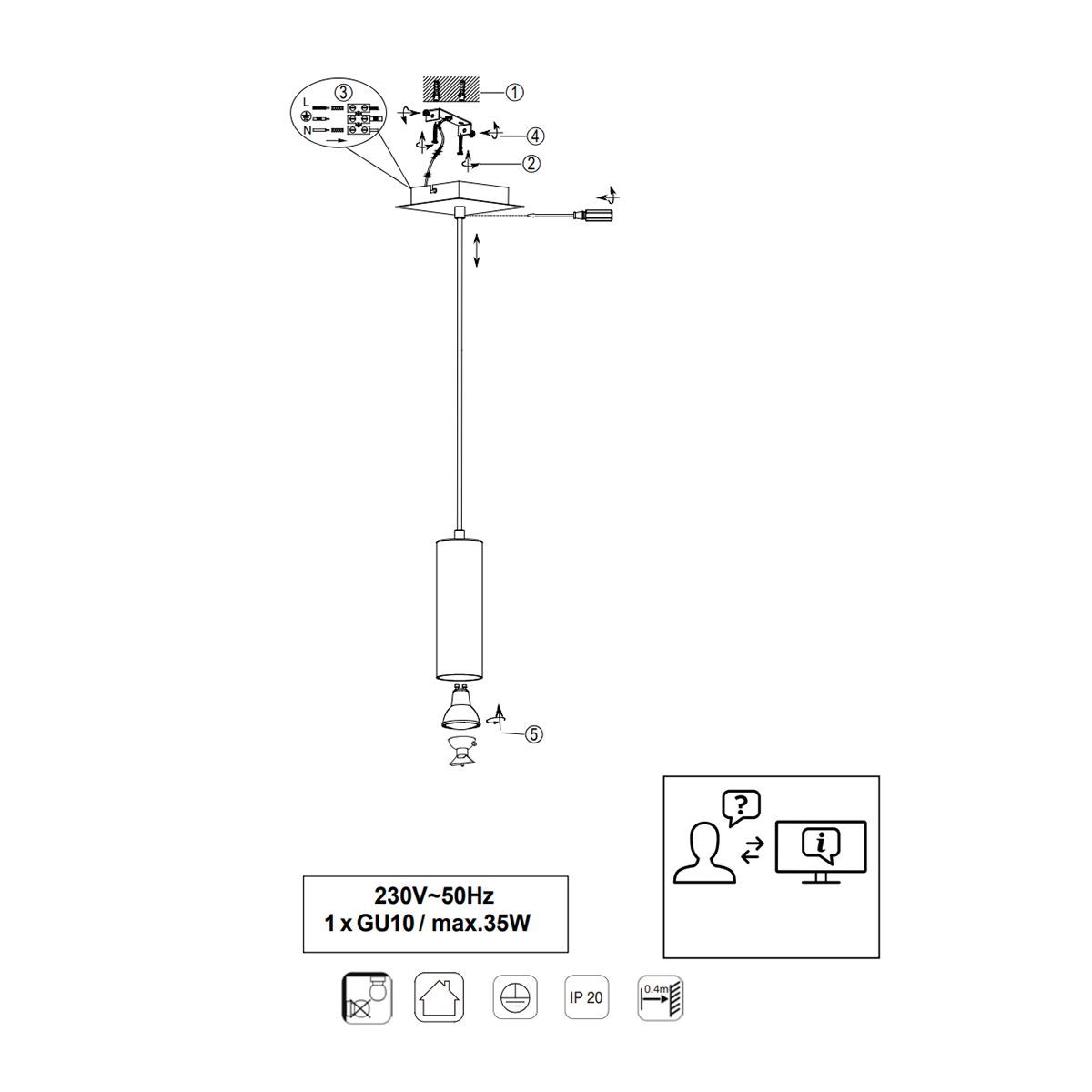 Lampadari & plafoniere: Pendelleuchte, 150 cm Höhe, Weiss – Nuovo (secondo la descrizione) da Kreuzlingen venduto da Smart-Light 4