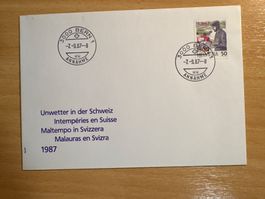 Sonderstempel Unwetter Schweiz 1987 - Briefmarke Bern!