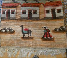 Schöner Wandteppich Lama Anden Wolle Vintage Deko