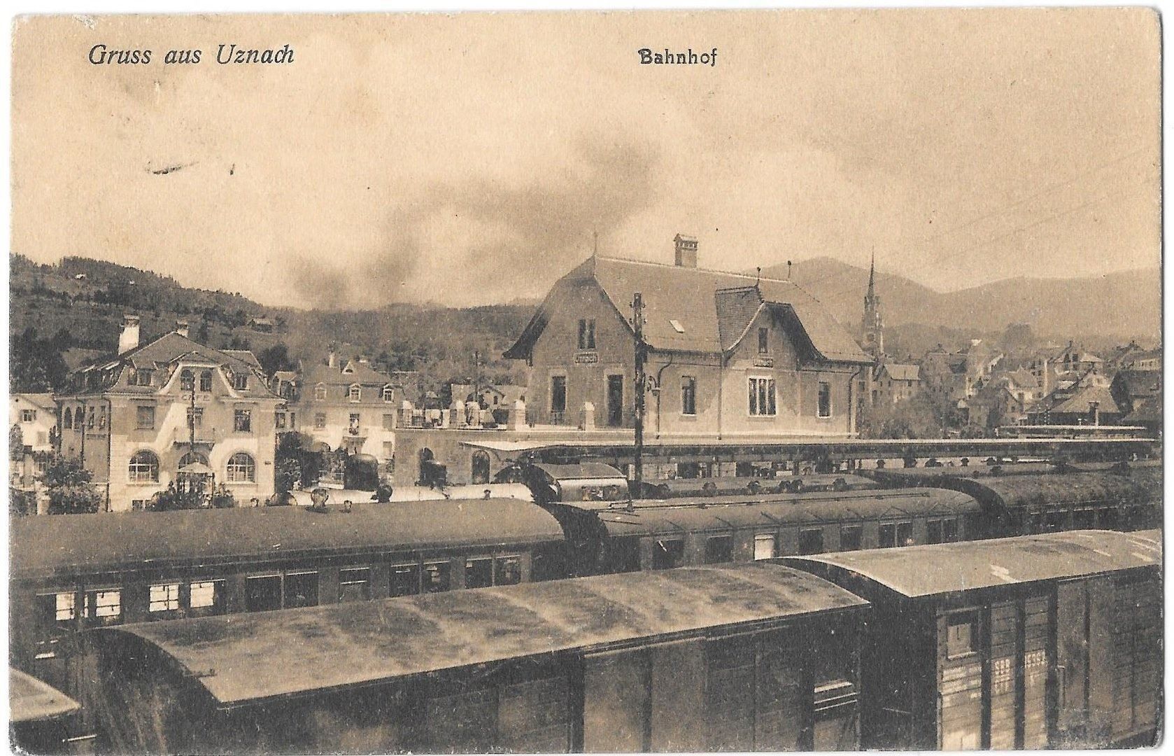 Ansichtskarten: Uznach Bahnhof mit Zügen – Gebraucht aus Olten von clotaldi