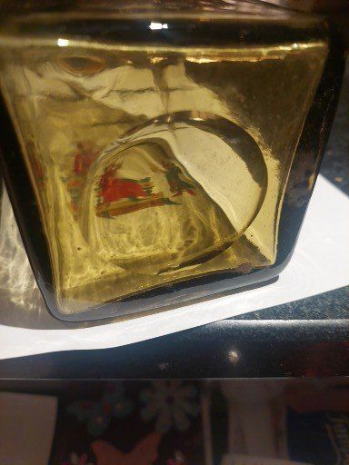 Altro: Alte Schnapsflasche , amber, mit Emailmalerei – Usato da Hergiswil NW venduto da maiette-23.N 5