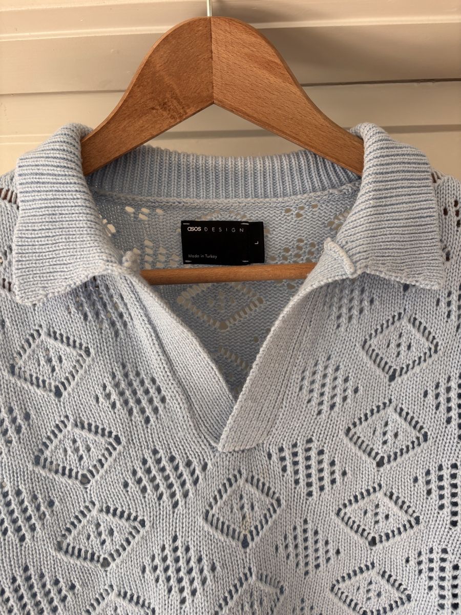 Asos Maglioni & Felpe: Light Blue Crochet Polo Sweater – Usato da Zürich venduto da Grothschild 1