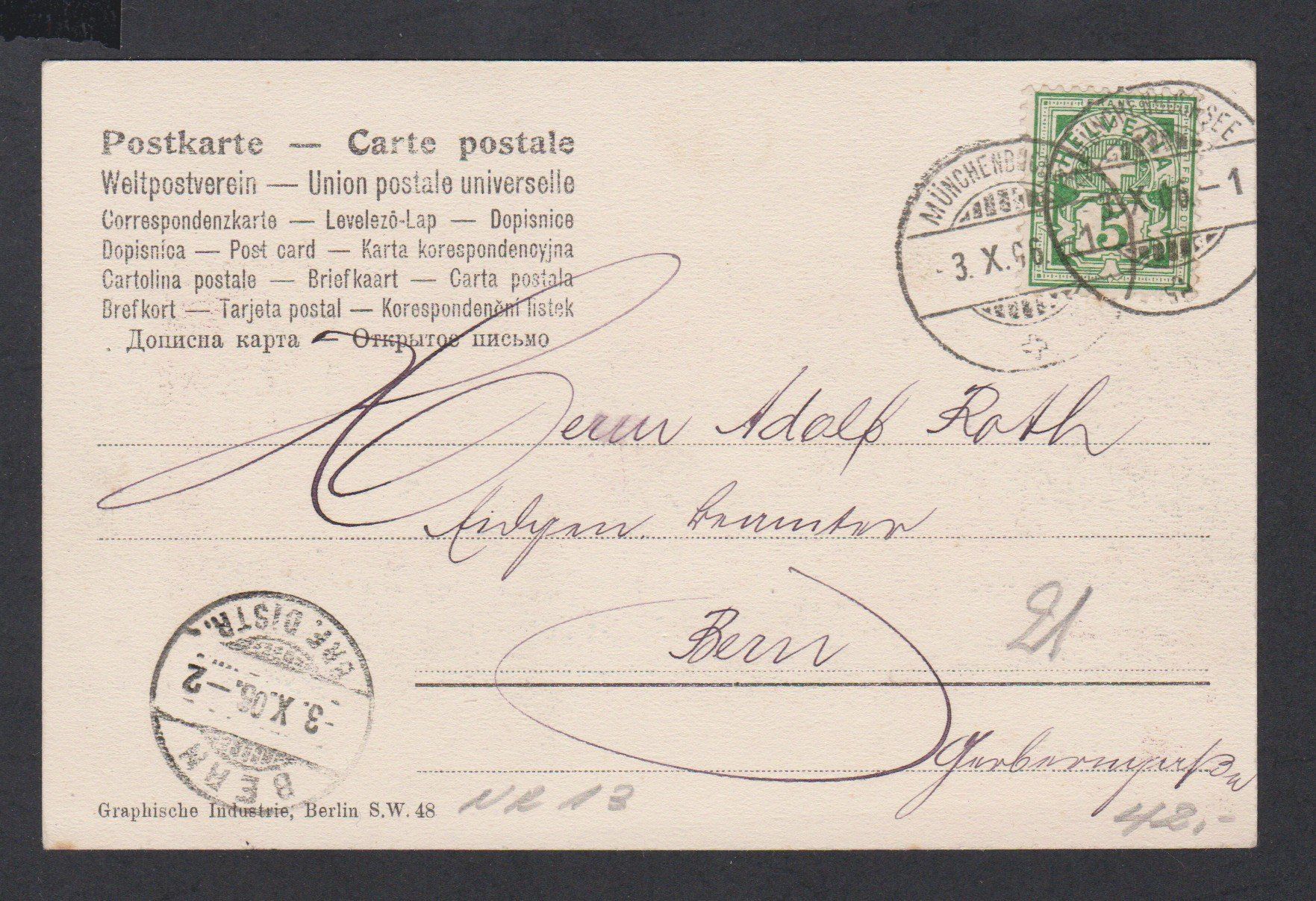 Cartoline postali: Münchenbuchsee   -   alte Ansichtskarte mit Dorfansicht 1906 – Usato da Vitznau venduto da Ropaku 1