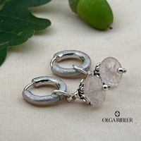 14 mm Creolen, Rosenquarz Charms , Sterling Silber 925 SET