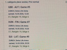 Eishockey WM Zurich 16.05.26 3 match Champ. du monde hockey