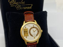 Carles Conrad 1Gr. Goldbarren-Uhr 42mm Quarz läuft /i700