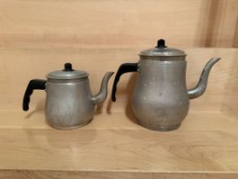 Retro Kaffee-/Teekannen Set, Vintage Aluminium, 2 Stück