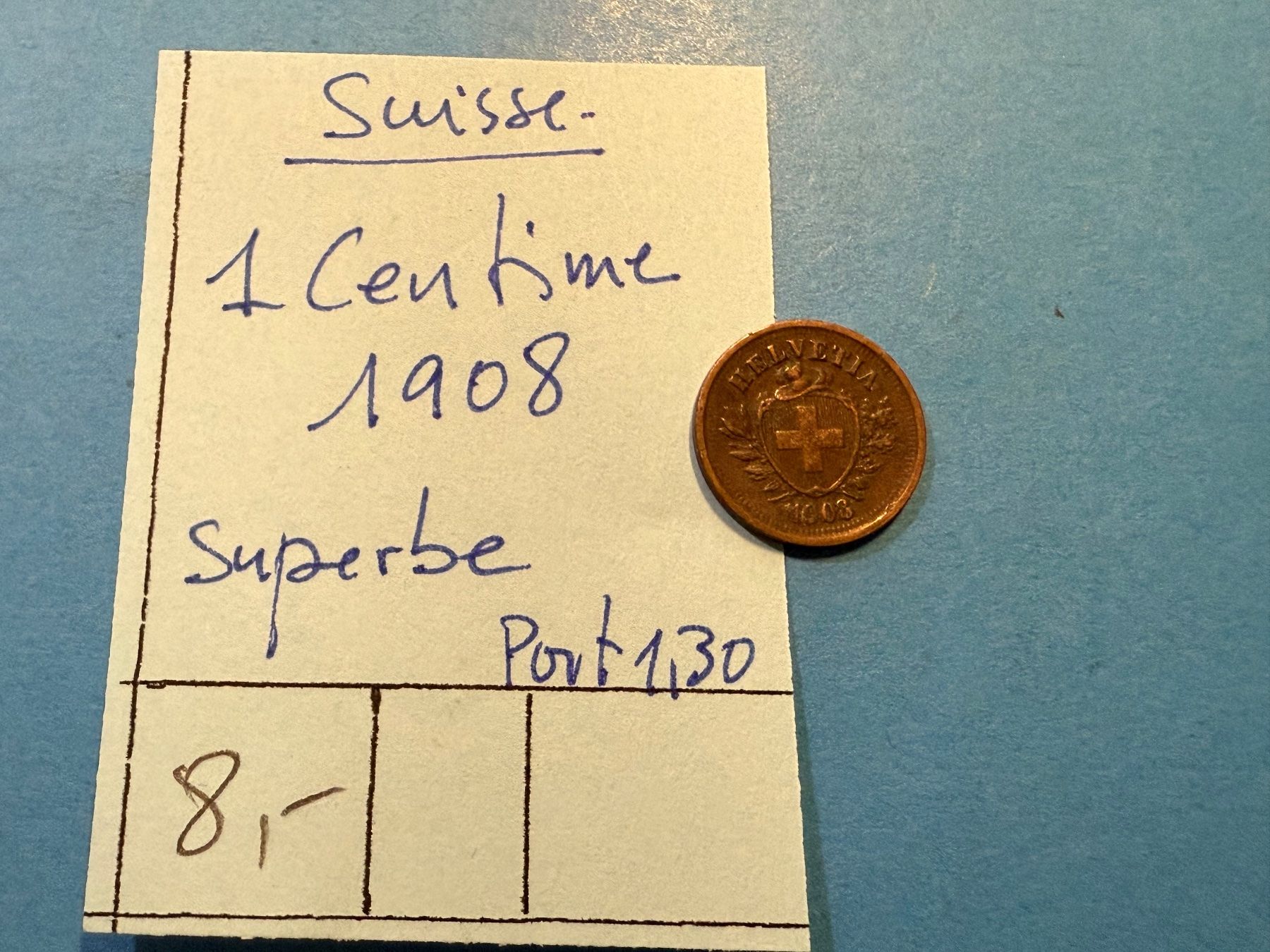 Tutti le monete: SUISSE : 1 CENTIME 1908 - superbe – Usato da genève venduto da GEnumist