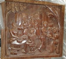 Holzbild von Hand geschnitzt aus Afrika.  Dorfgemeinschaft