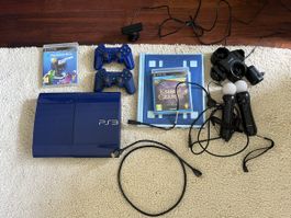 PS3 Konsole super slim blau - Controller - Kamera - Spiele