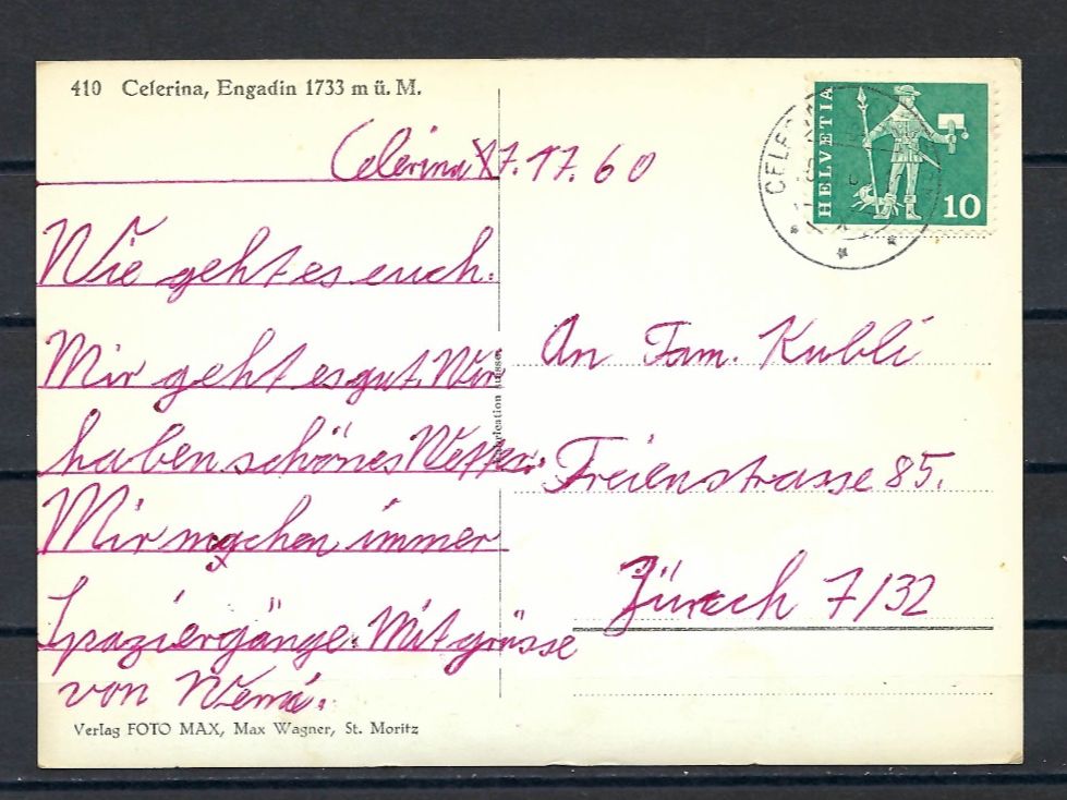 Cartoline postali: Postkarte Celerina - Engardin - 50iger Jahre – Usato da Bronschhofen venduto da Imsr 1