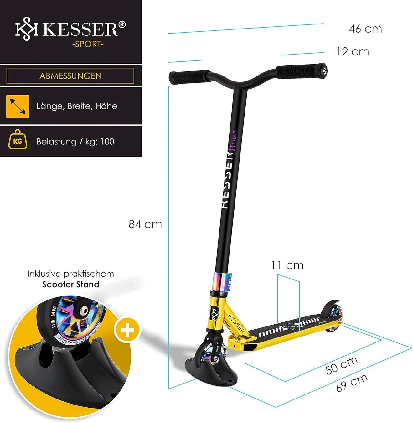 Fahrzeuge für Kinder: KESSER Stunt Scooter Chrome / Gold – Neu und originalverpackt aus Bottighofen von zaap 6
