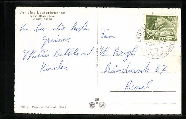 Cartoline postali: Lauterbrunnen, Campingplatz mit Bergen – Usato da Berlin venduto da bartko-reher 1