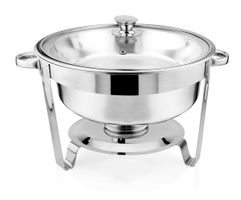 Chafing Dish, Edelstahl/Glas, 5L, Rund, mit Glasdeckel