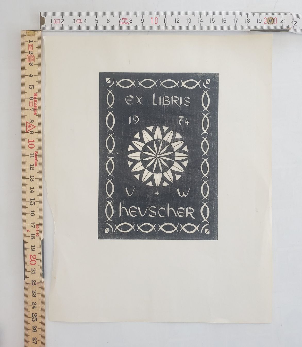 Xilografie: Ex Libris V Hevscher 1974, Original Holz- oder Linolschnitt – Usato da Opfikon venduto da Diversamente 2