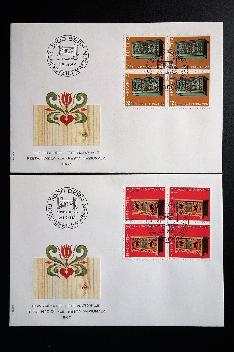 Tutti i francobolli: 1987 4 FDC Viererblöcke Bauernmöbel – Nuovo (secondo la descrizione) da Mettmenstetten venduto da Sutasso 1