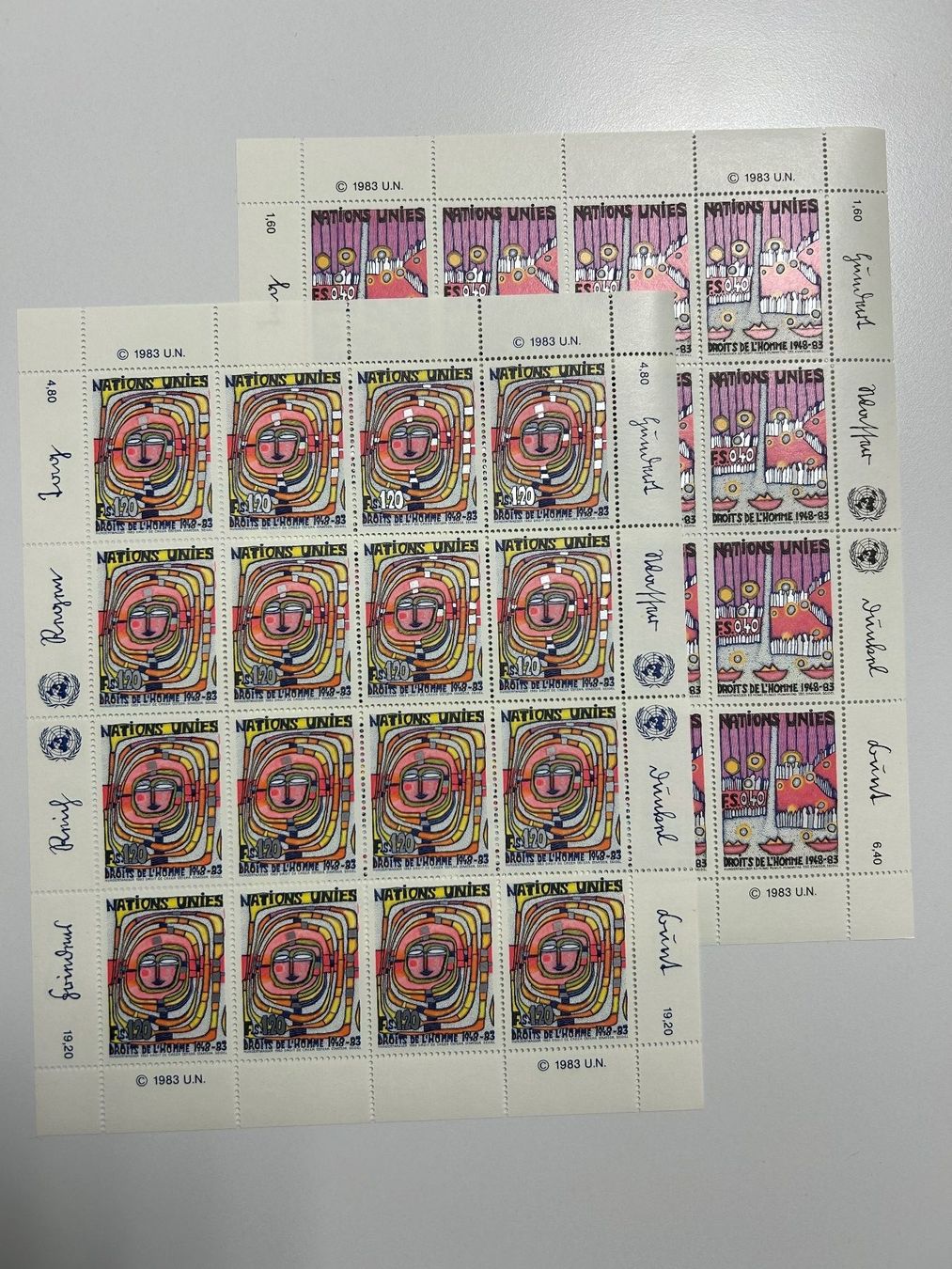 Tutti i francobolli: Friedensreich Hundertwasser, Kleinbogen UNO 1983 US AT CH – Usato da kriens venduto da bst999 2