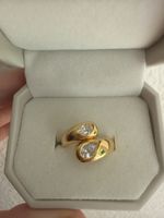 Gold Ring Pear Cut Diamonds Size 54