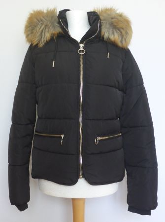 Damenjacke/Winterjacke, Gr. 34/schwarz, Kapuze mit Kunstpelz