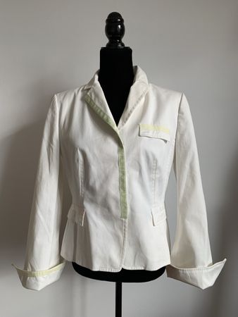 AKRIS: Weisser Blazer mit pastellfarbenen Rippsbänder, 38