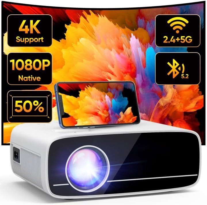Beamer, 15000 Lumen 1080P Full HD Beamer 4K Heimkino Unterstützt, 5G WiFi Bluetooth Beamer Mini LED Heimkino Video Beamer 300' Display, Beamer Outdoor/Home für Fire Stick,Smartphone,PS5,HDMI Projektor