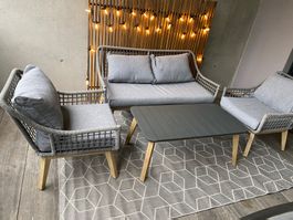 Gartenset 3-teilig grau mit Tisch