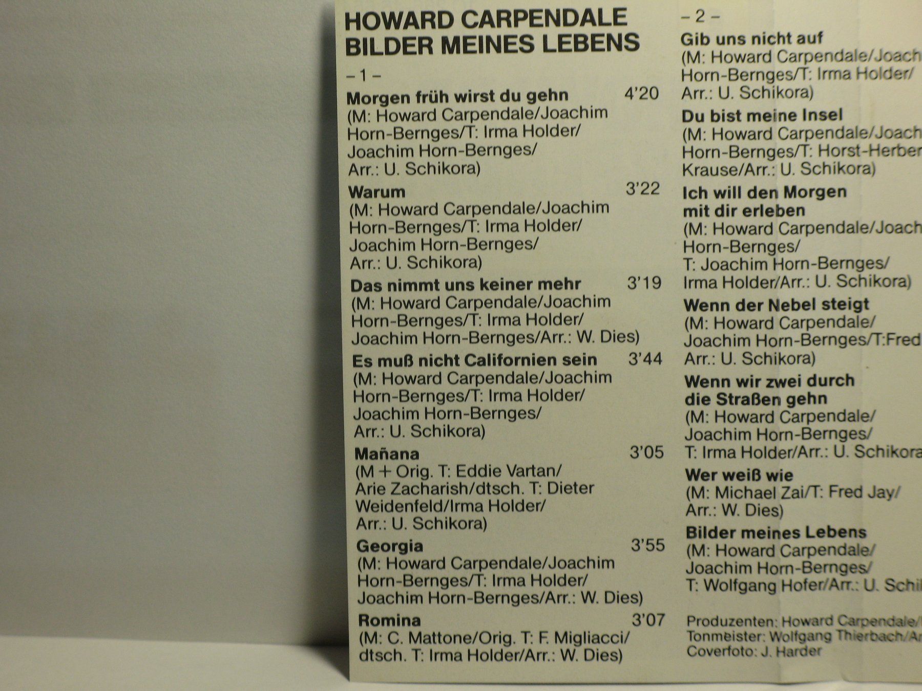 Musicassette: HOWARD  CARPENDALE   Bilder meines Lebens – Usato da Langnau i. E. venduto da gf2_29jt 1