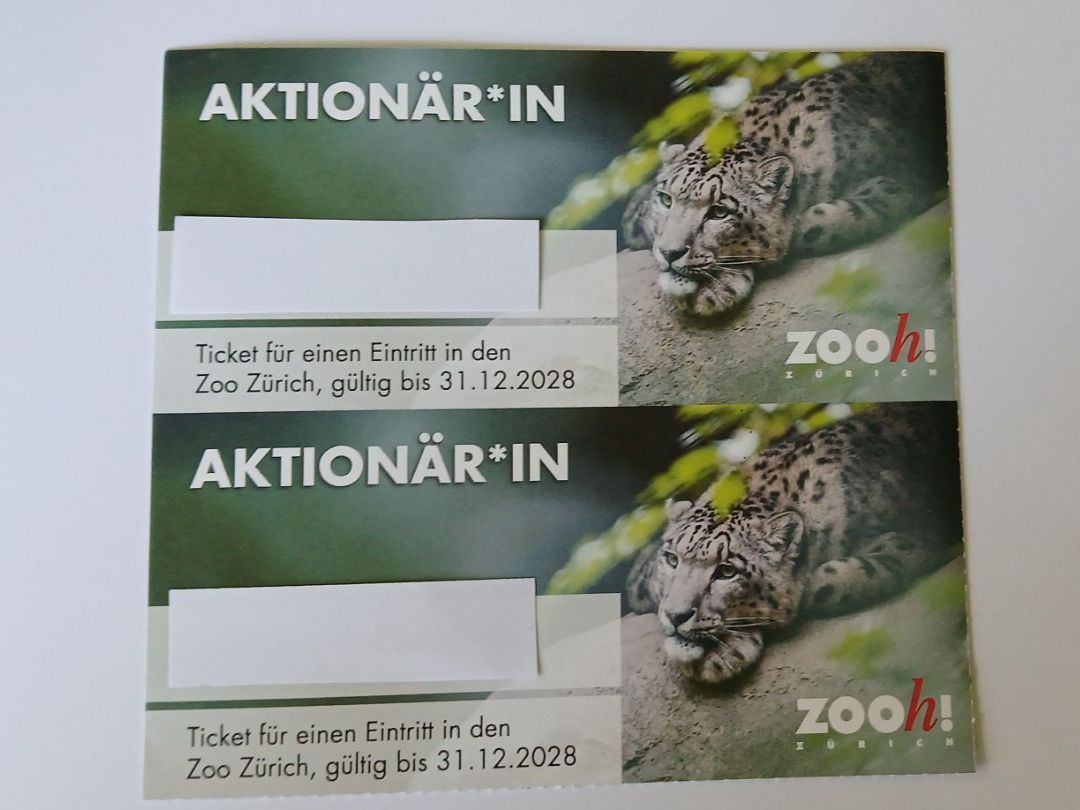 Billets: 2 Zoo Zürich Tickets – Neuf (Voir description) à Ohmstal par marsch99