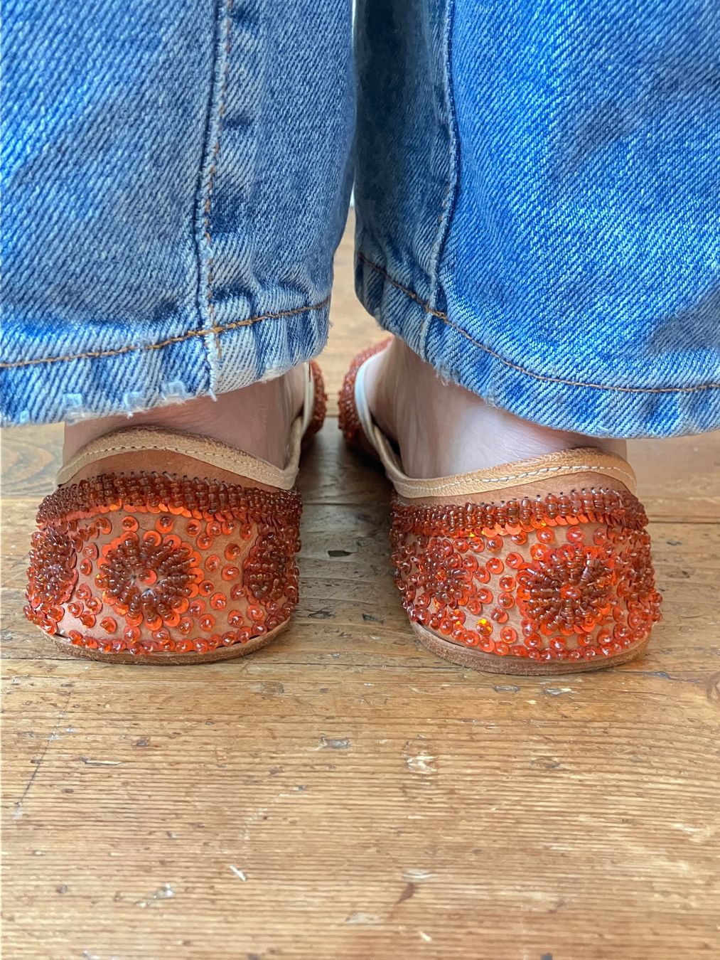 Scarpe da donna: Ballerines brodées de perles oranges - made in India – Usato da Genève venduto da sunflower.vintage 5