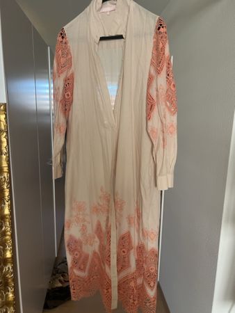 Maxikleid Baumwolle creme-rosa Spitze  46