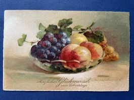 Antike Ansichtskarte: Früchte-Motiv, C. Klein Künstlerin Top