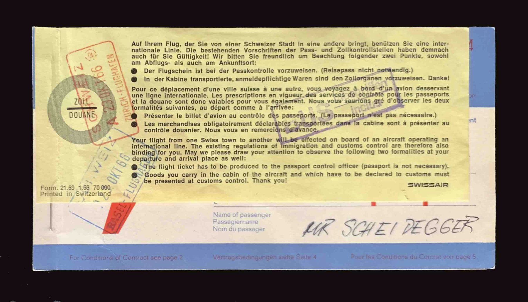 Biglietti: Altes Swissair Flugticket – Usato da Goldau venduto da artelier1