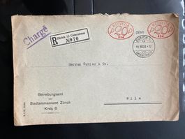 Schweiz 1928 R-Brief Zürich 15  2x20 Stempel B.Amt Zürich 6