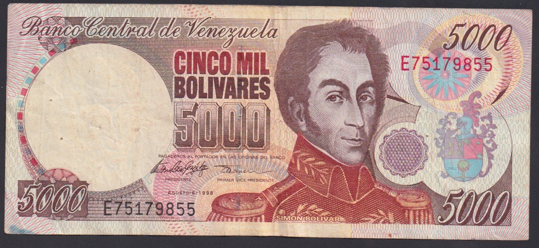 Banconote: Venezuela 5000 Bolivares 1998 – Usato da Brugg AG venduto da banknoten_muesli