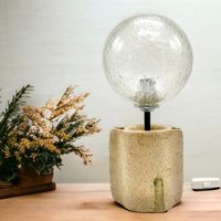 Lampe en grés artistique boule verre bullé signée "NX" 1984