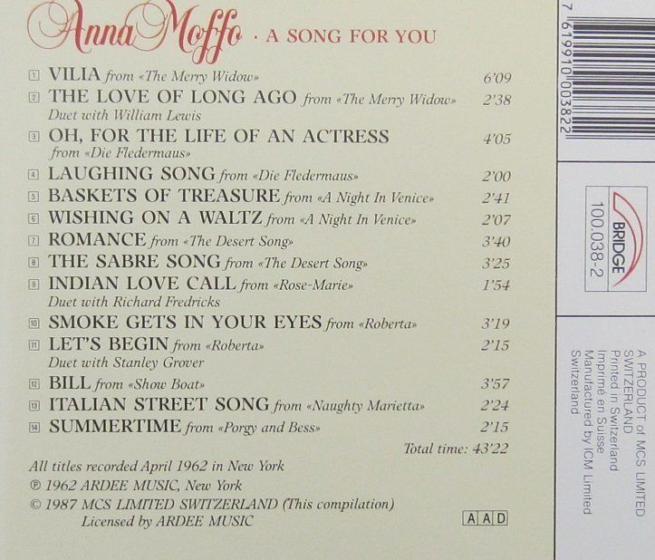 CD: Anna Moffo - A song for you – Usato da Grüningen venduto da azulamarillo 1