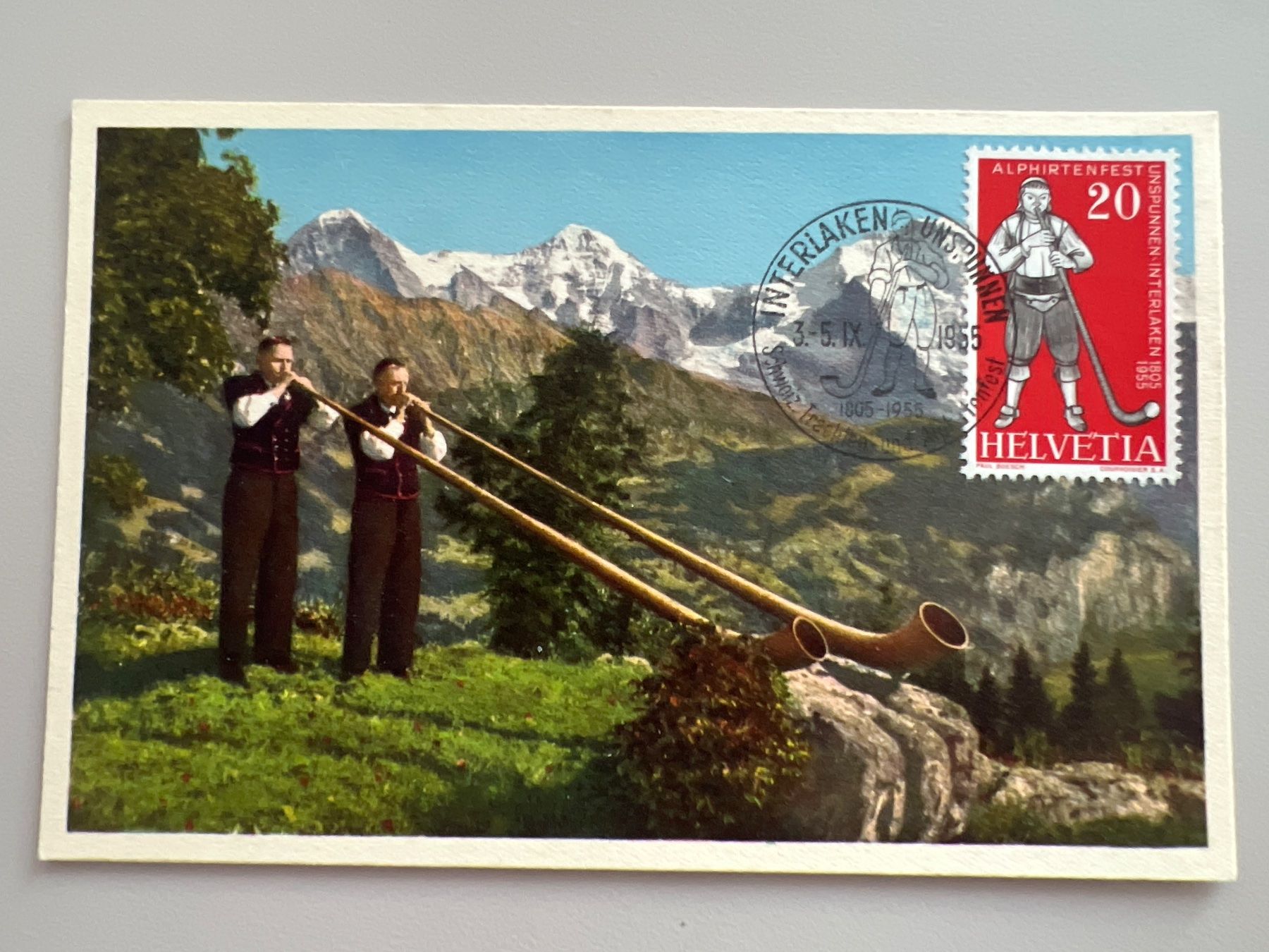 Tutti i francobolli: 1955 Maxi-Karte Alphornbläser Interlaken – Usato da Buchrain venduto da wmm