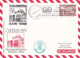 70. Ballonpostflug Pro Juventute Österreich 1983, ab UNO