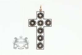 Antikes Kreuz mit Naturperlen 14K Rosegold SSEF *S2275