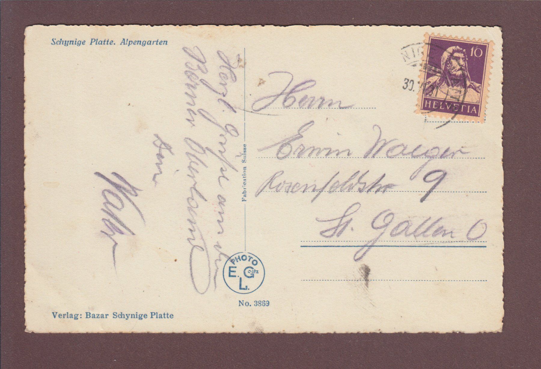 Cartoline postali: SCHYNIGE PLATTE - Alpengarten - 1931 – Usato da Pully venduto da nicecards 1