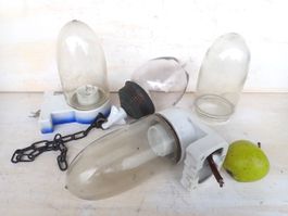 3 x Lampe Glas Porzellan Wandlampe Stalllampe Antik Vintage
