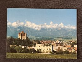 Carte postale Thun Suisse Château et montagnes 1987